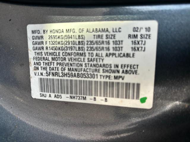 5FNRL3H59AB053301 - 2010 HONDA ODYSSEY EX BLUE photo 10