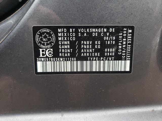 3VWE57BU3KM211268 - 2019 VOLKSWAGEN JETTA SEL GRAY photo 12