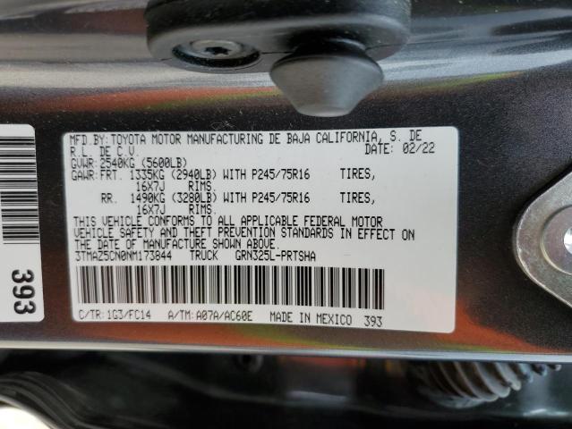 3TMAZ5CN0NM173844 - 2022 TOYOTA TACOMA DOUBLE CAB 灰色 照片 12