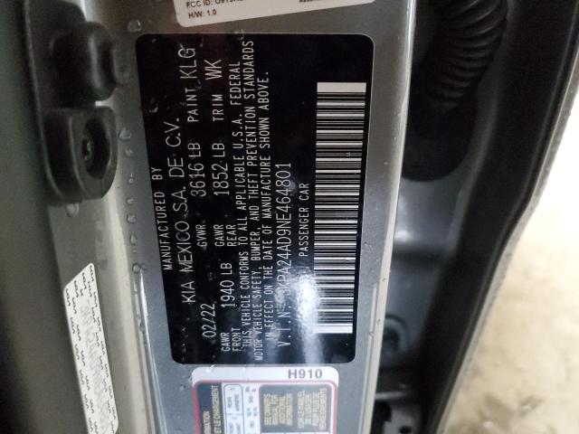 3KPA24AD9NE464801 - 2022 KIA RIO LX GRAY photo 13