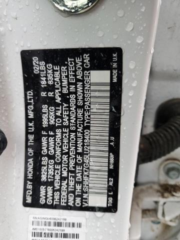 SHHFK7G45LU218400 - 2020 HONDA CIVIC SPORT 白色 照片 12