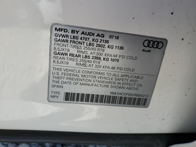 WA1HCCFS5HR004213 - 2017 AUDI Q3 PREMIUM PLUS WHITE photo 13