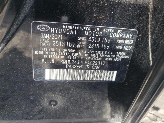 KMHL24JJ5MA029317 - 2021 HYUNDAI SONATA HYBRID BLACK photo 12