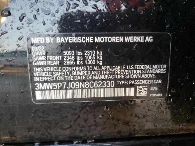 3MW5P7J09N8C62330 - 2022 BMW 330E BLACK photo 12