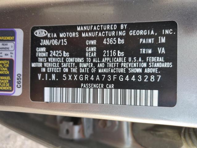 5XXGR4A73FG443287 - 2015 KIA OPTIMA SX SILVER photo 12