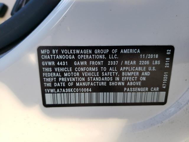 1VWLA7A35KC010064 - 2019 VOLKSWAGEN PASSAT WOLFSBURG WHITE photo 12