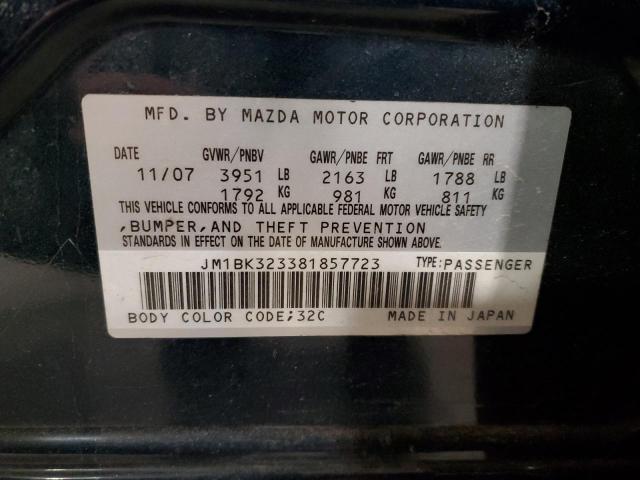 JM1BK323381857723 - 2008 MAZDA 3 S TEAL photo 12