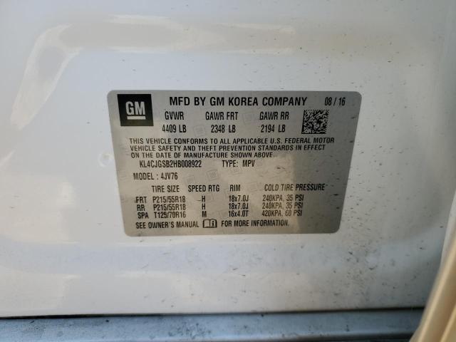 KL4CJGSB2HB008922 - 2017 BUICK ENCORE ESSENCE WHITE photo 12