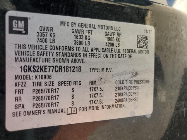 1GKS2KE77CR181218 - 2012 GMC YUKON XL K1500 SLT BLACK photo 13