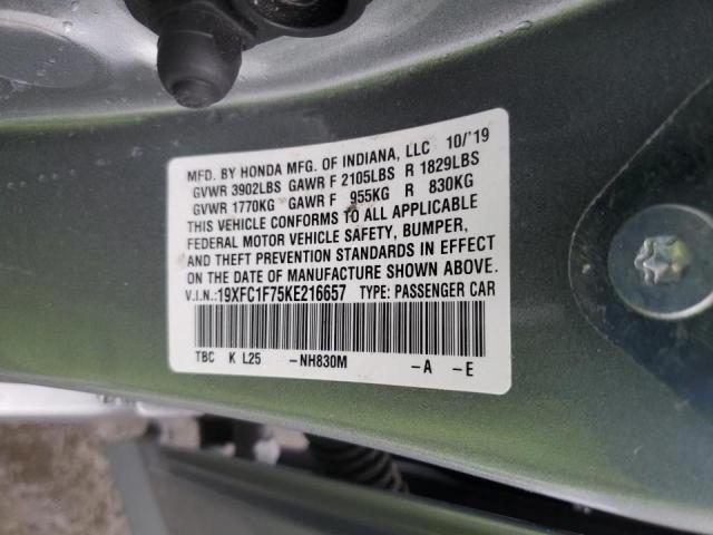 19XFC1F75KE216657 - 2019 HONDA CIVIC EXL SILVER photo 13