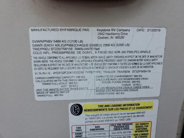 4YDF32F20K1532056 - 2019 KEYSTONE SPRINTER WHITE photo 10