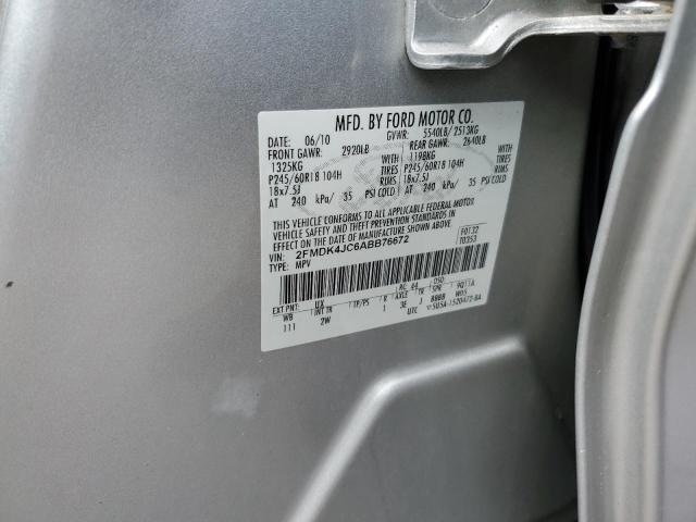 2FMDK4JC6ABB76672 - 2010 FORD EDGE SEL SILVER photo 13