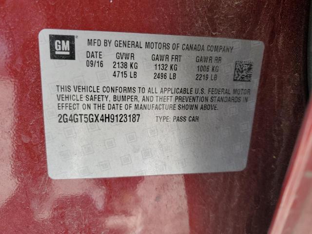 2G4GT5GX4H9123187 - 2017 BUICK REGAL GS RED photo 13