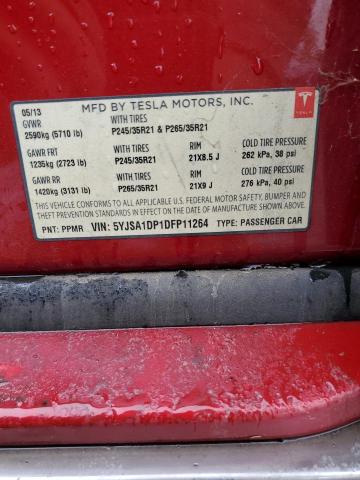 5YJSA1DP1DFP11264 - 2013 TESLA MODEL S Czerwony zdjęcie 12