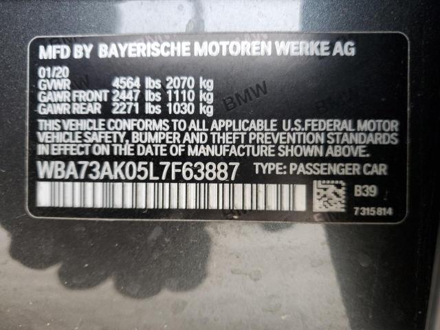 WBA73AK05L7F63887 - 2020 BMW 228XI GRAY photo 12