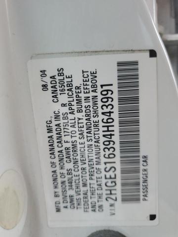 2HGES16394H643991 - 2004 HONDA CIVIC DX VP WHITE photo 12