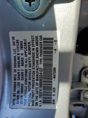 19XFA16669E024137 - 2009 HONDA CIVIC LX-S ვერცხლისფერი ფოტო 12