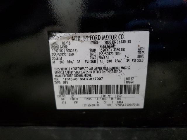 1FM5K8F86HGA17007 - 2017 FORD EXPLORER LIMITED BLACK photo 14