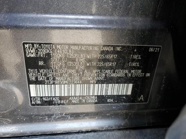 2T3P1RFV9MC223644 - 2021 TOYOTA RAV4 XLE GRAY photo 12