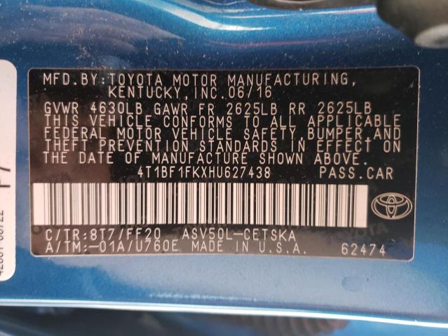 4T1BF1FKXHU627438 - 2017 TOYOTA CAMRY LE BLUE photo 12