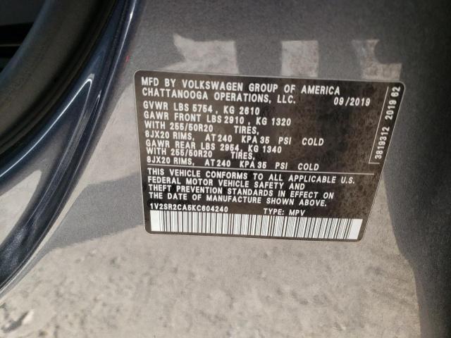 1V2SR2CA5KC604240 - 2019 VOLKSWAGEN ATLAS SEL GRAY photo 13