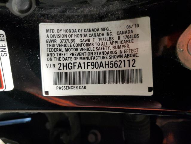 2HGFA1F90AH562112 - 2010 HONDA CIVIC EXL შავი ფოტო 12