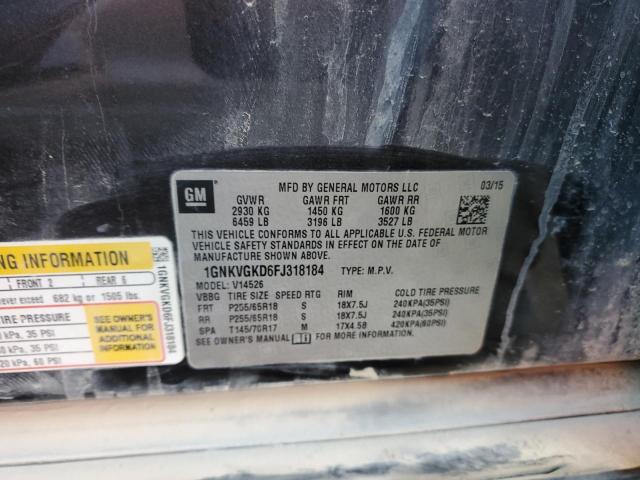 1GNKVGKD6FJ318184 - 2015 CHEVROLET TRAVERSE LT CHARCOAL photo 13