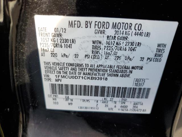 1FMCU0D71CKB93918 - 2012 FORD ESCAPE XLT BLACK photo 13