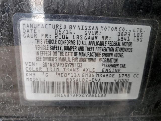 3N1AB7APXGY281133 - 2016 NISSAN SENTRA S BLACK photo 13