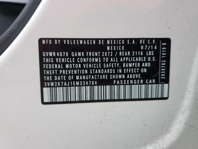 3VW2K7AJ1EM334784 - 2014 VOLKSWAGEN JETTA BASE WHITE photo 12