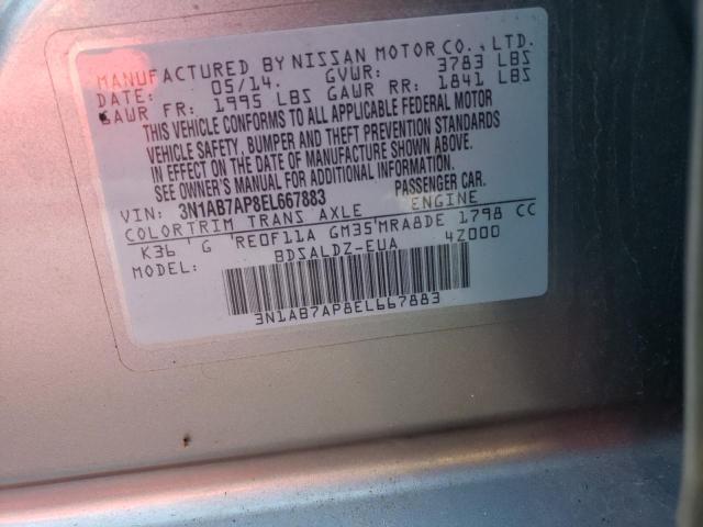 3N1AB7AP8EL667883 - 2014 NISSAN SENTRA S SILVER photo 13