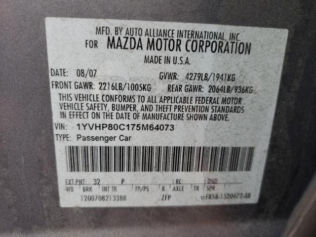 1YVHP80C175M64073 - 2007 MAZDA 6 I GRAY photo 12