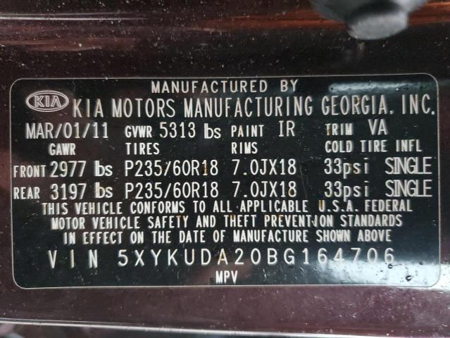 5XYKUDA20BG164706 - 2011 KIA SORENTO EX MAROON photo 14