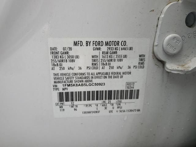 1FM5K8AB5LGC50923 - 2020 FORD EXPLORER POLICE INTERCEPTOR WHITE photo 13