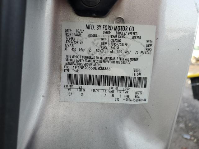 1FTNF20558EB38353 - 2008 FORD F250 SUPER DUTY SILVER photo 12