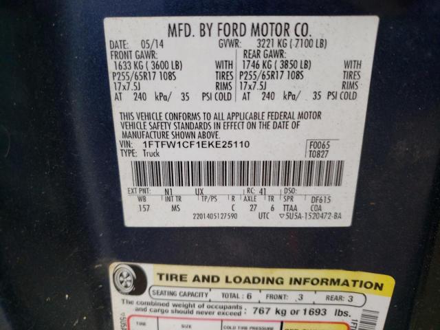 1FTFW1CF1EKE25110 - 2014 FORD F150 SUPERCREW BLUE photo 13