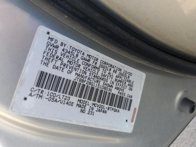 JT8BF28G115108036 - 2001 LEXUS ES 300 SILVER photo 13