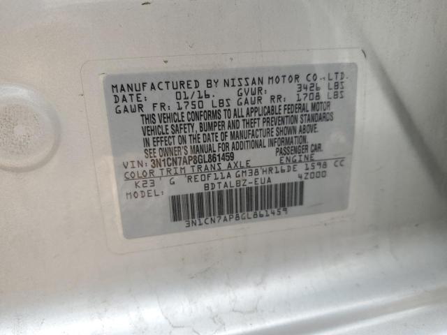 3N1CN7AP8GL861459 - 2016 NISSAN VERSA S SILVER photo 12