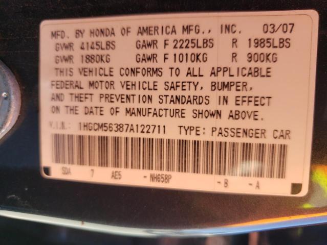 1HGCM56387A122711 - 2007 HONDA ACCORD SE GRAY photo 12