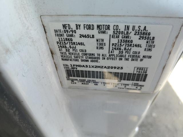 1FMDA31X2MZA20923 - 1991 FORD AEROSTAR WHITE photo 13