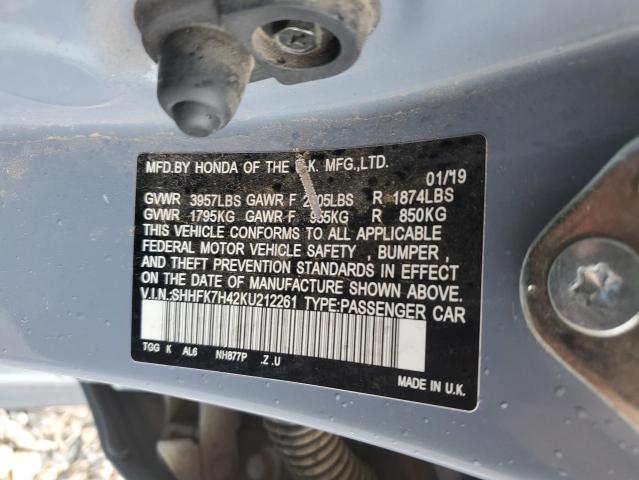 SHHFK7H42KU212261 - 2019 HONDA CIVIC SPORT 蓝色 照片 12