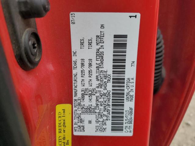 5TFUW5F10FX483843 - 2015 TOYOTA TUNDRA DOUBLE CAB SR/SR5 RED photo 13