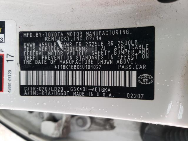 4T1BK1EBXEU101027 - 2014 TOYOTA AVALON BASE WHITE photo 13