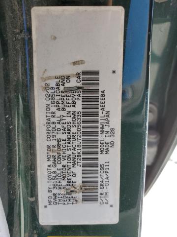 JT2BK18U720056335 - 2002 TOYOTA PRIUS GREEN photo 12