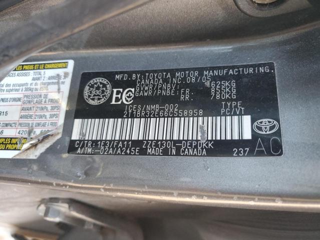 2T1BR32E66C558958 - 2006 TOYOTA COROLLA CE GRAY photo 12