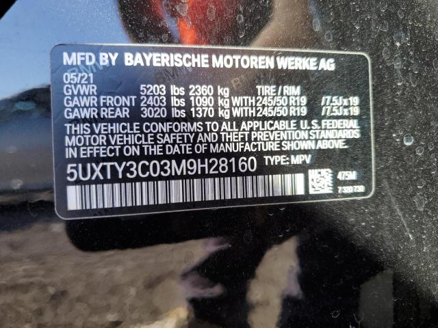 5UXTY3C03M9H28160 - 2021 BMW X3 SDRIVE30I BLACK photo 12