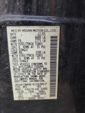 5N1AR18W66C626907 - 2006 NISSAN PATHFINDER LE 黑色 照片 12