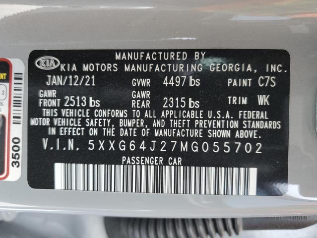 5XXG64J27MG055702 - 2021 KIA K5 GT LINE GRAY photo 12