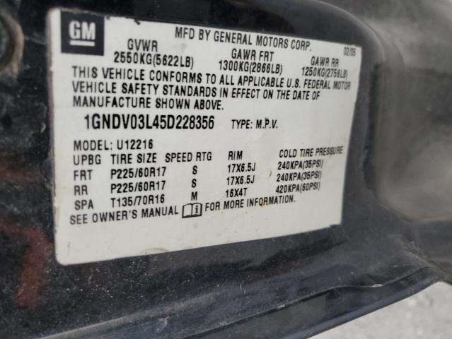 1GNDV03L45D228356 - 2005 CHEVROLET UPLANDER BLACK photo 13