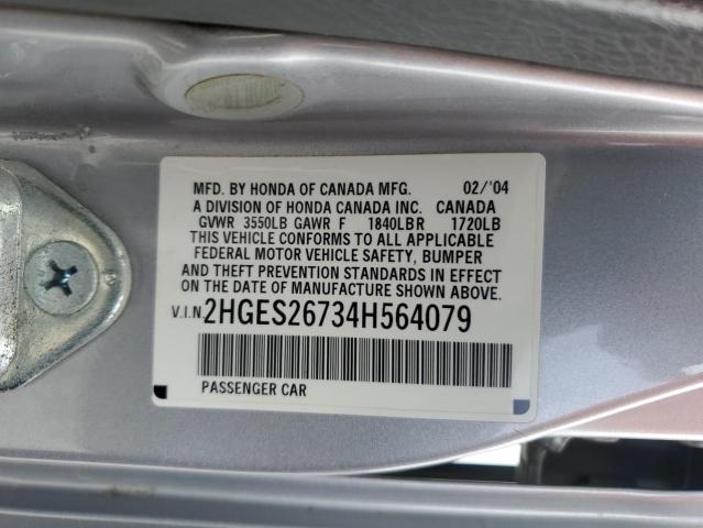 2HGES26734H564079 - 2004 HONDA CIVIC EX SILVER photo 12